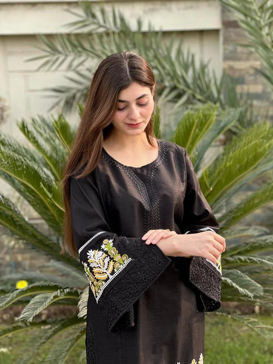 2 Pcs Women's Stitched Lawn Embroidered Shirt And Trouser - image 2