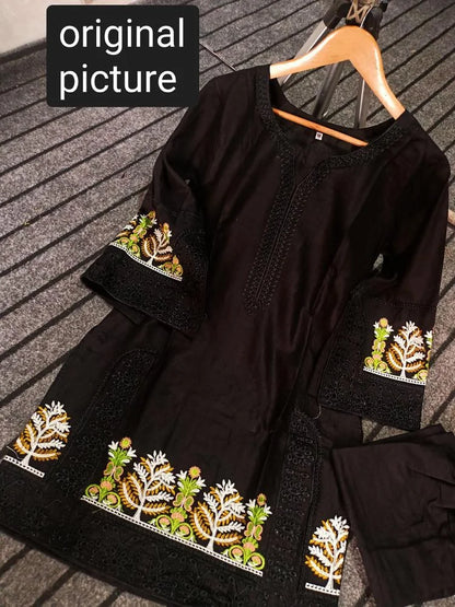 2 Pcs Women's Stitched Lawn Embroidered Shirt And Trouser - image 3
