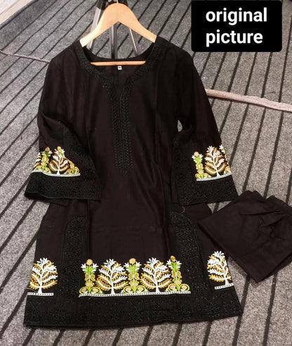 2 Pcs Women's Stitched Lawn Embroidered Shirt And Trouser - image 4