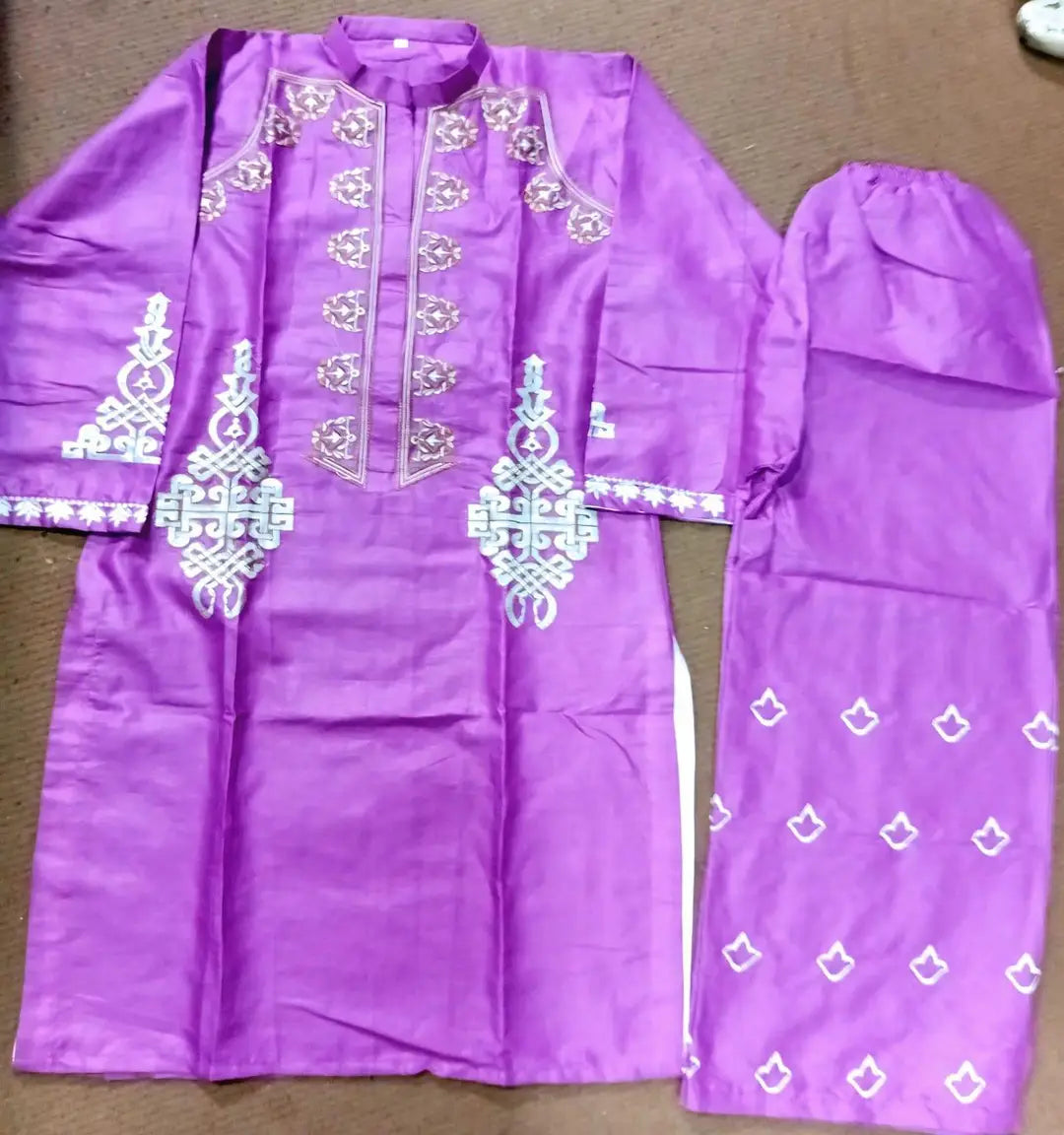 2 Pcs Women's Stitched Lawn Embroidered Shirt And Trouser - Purple - image 2