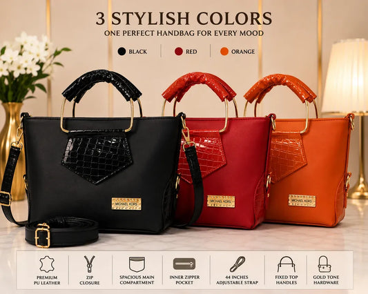 Women's Embroidered Leather Handbag Red Black Orange 11" - image 1