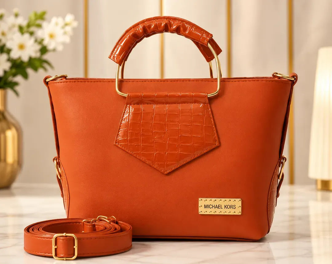 Women's Embroidered Leather Handbag Red Black Orange 11" - image 4