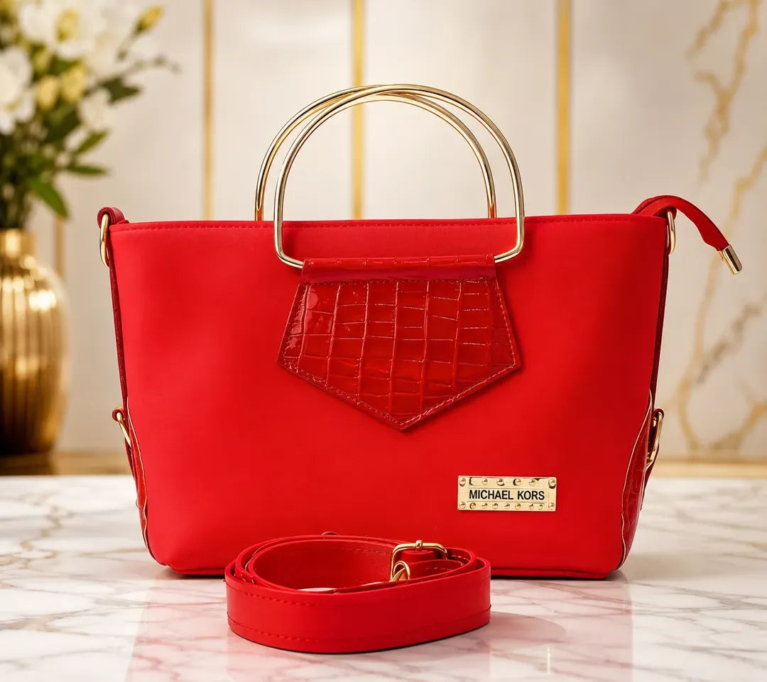 Women's Embroidered Leather Handbag Red Black Orange 11" - image 5