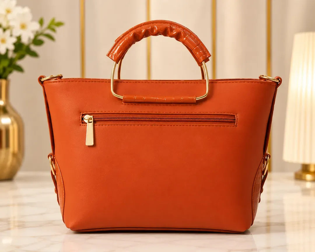 Women's Embroidered Leather Handbag Red Black Orange 11" - image 9
