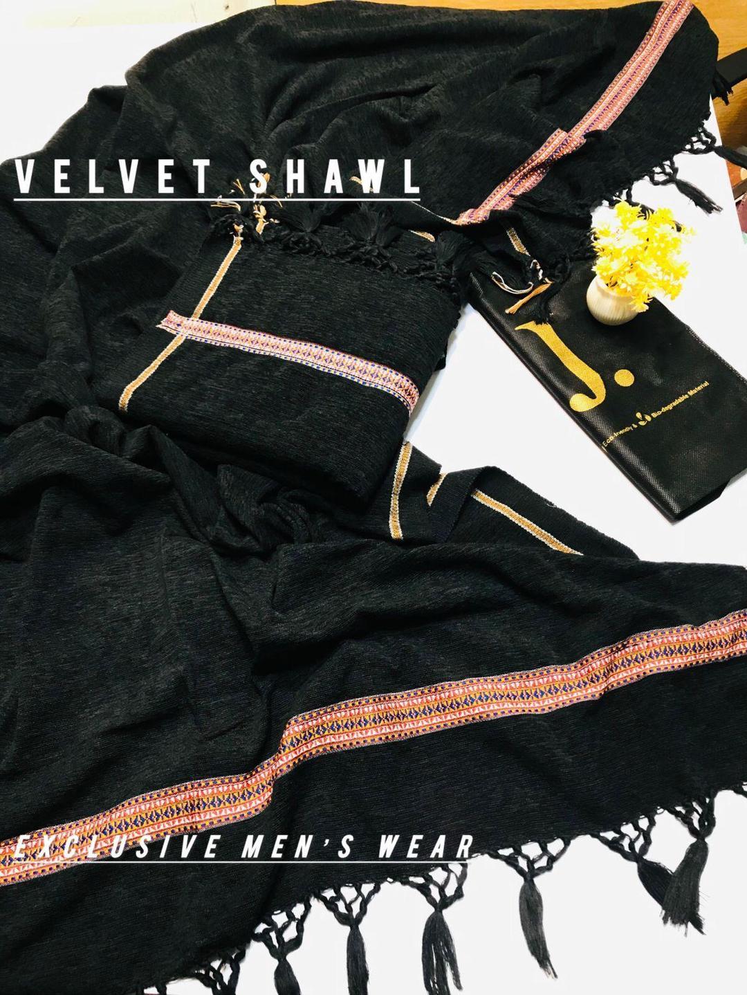 Premium Velvet Shawl Black Embroidered Border - image 3