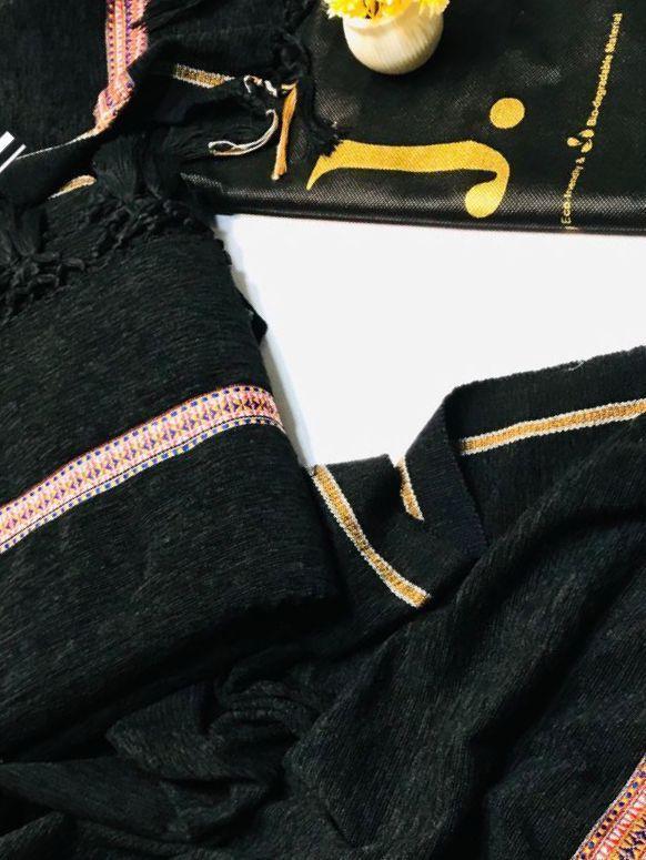 Premium Velvet Shawl Black Embroidered Border - image 2