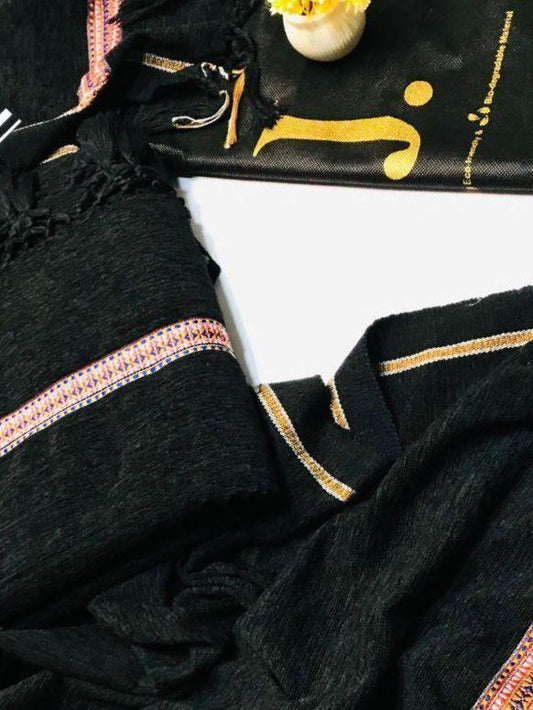 Premium Velvet Shawl Black Embroidered Border - image 2
