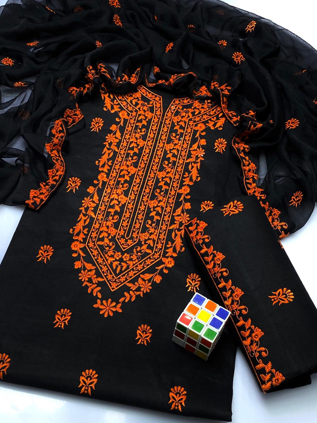 Black Chikankari Embroidered 3-Piece Suit for Eid & Weddings - image 1