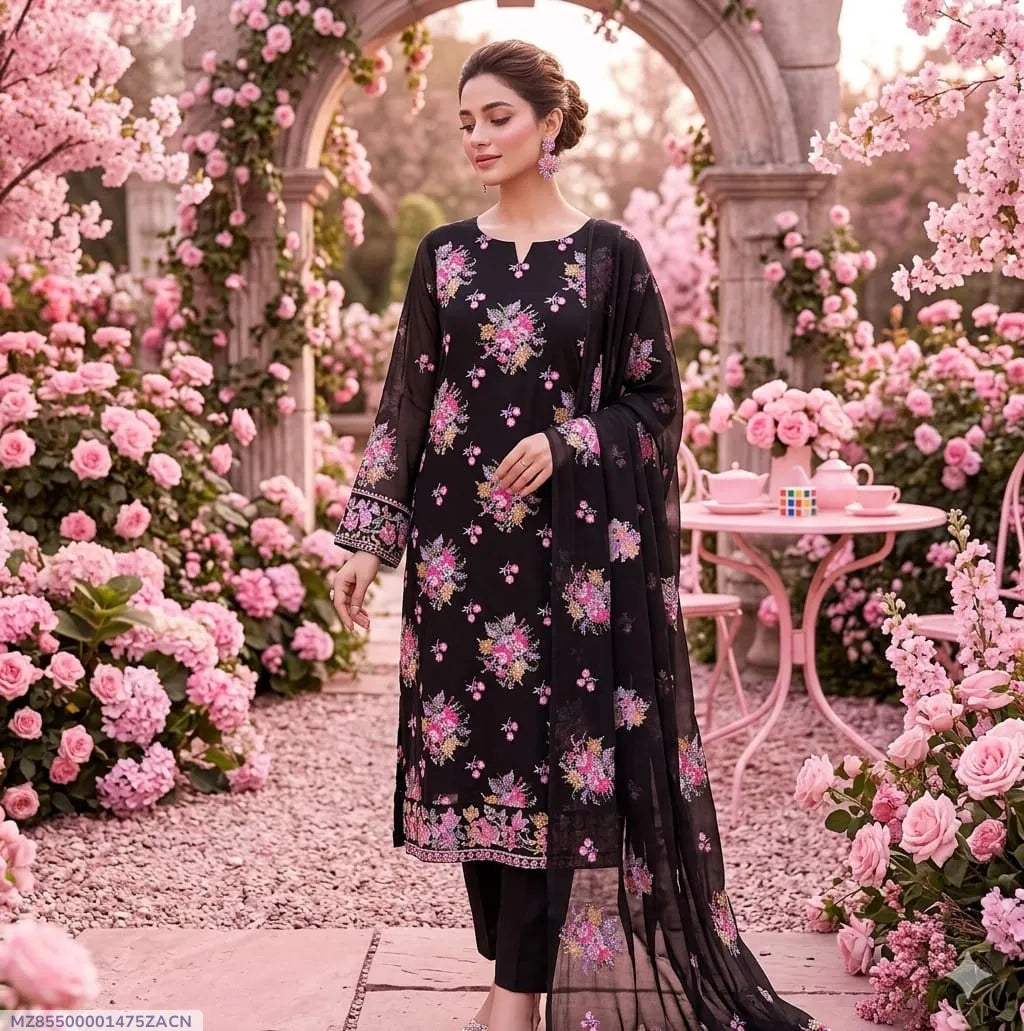 3 Pcs Women's Unstitched Sequins Embroidered Suit - image 1