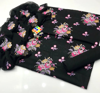 3 Pcs Women's Unstitched Sequins Embroidered Suit - image 2