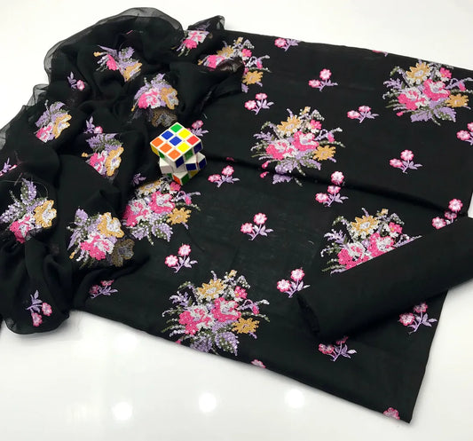 3 Pcs Women's Unstitched Sequins Embroidered Suit - image 2