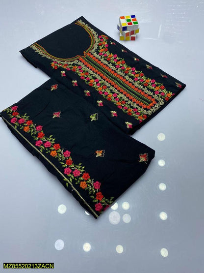 Women Cotton Floral Embroidered Suit Eid Wedding Pink Orange Green - image 1