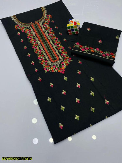 Women Cotton Floral Embroidered Suit Eid Wedding Pink Orange Green - image 2