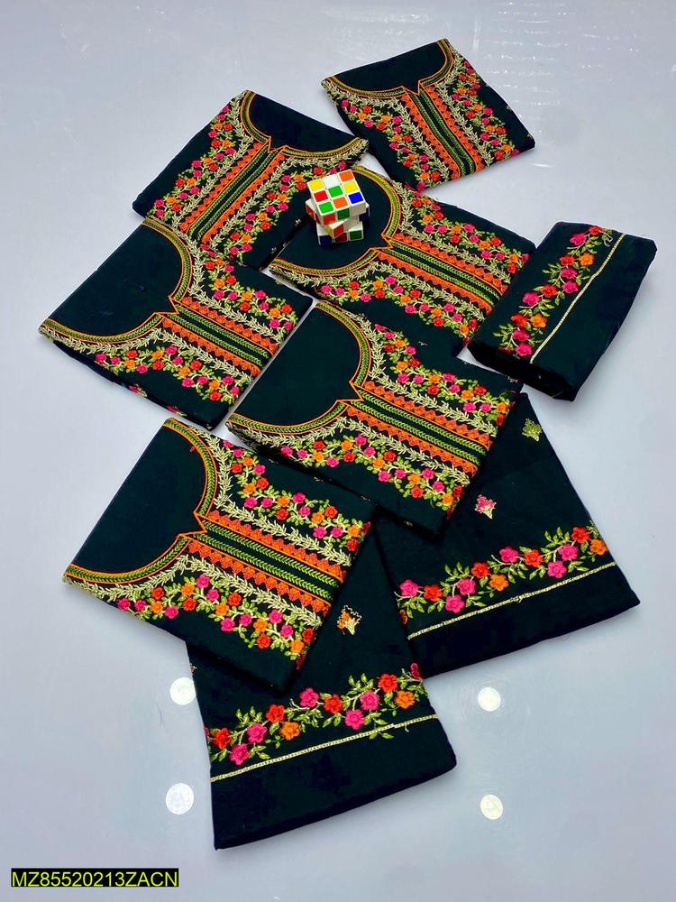 Women Cotton Floral Embroidered Suit Eid Wedding Pink Orange Green - image 3