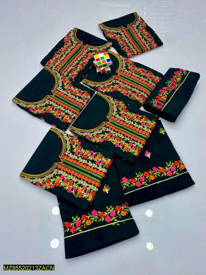 Women Cotton Floral Embroidered Suit Eid Wedding Pink Orange Green - image 3