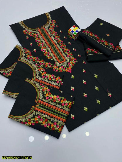 Women Cotton Floral Embroidered Suit Eid Wedding Pink Orange Green - image 4