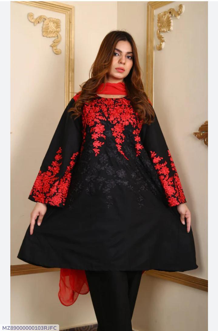Black Red Embroidered 2-Piece Women's Suit - image 5