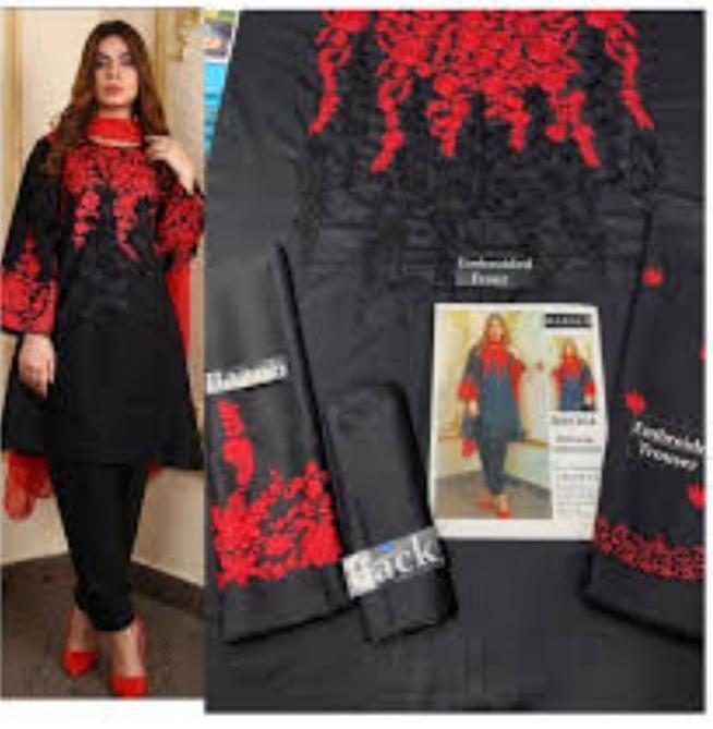 Black Red Embroidered 2-Piece Women's Suit - image 4