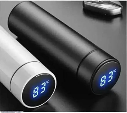 Digital Temperature Water Bottle Black White Stainless Steel - image 1