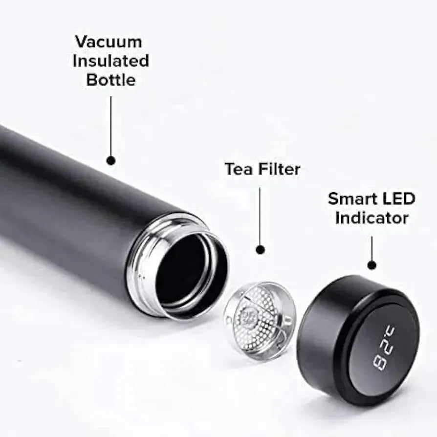 Digital Temperature Water Bottle Black White Stainless Steel - image 2