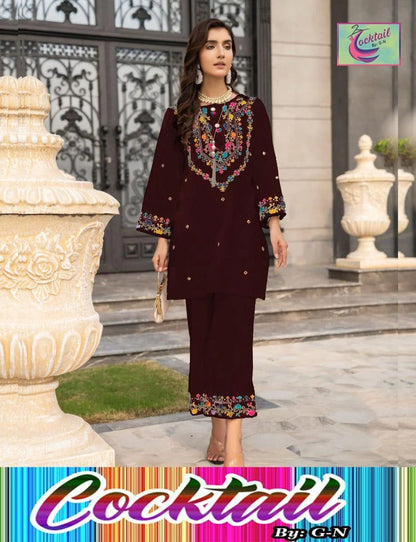 Stylish Maroon Embroidered Linen Shirt and Trouser Set for Women - image 1
