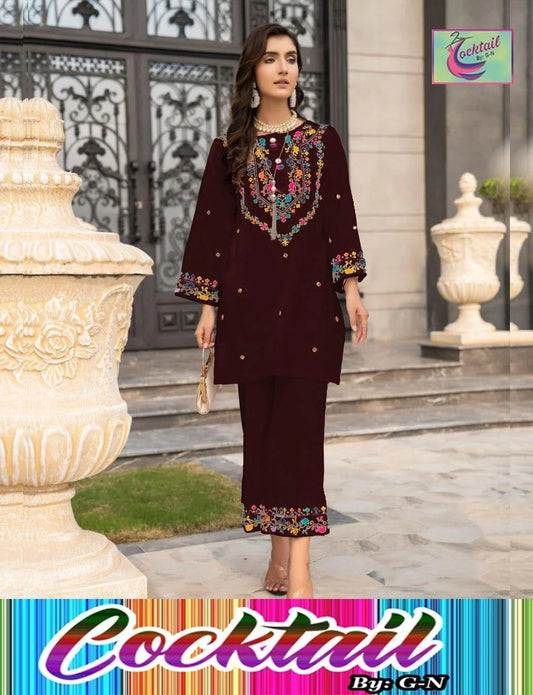 Stylish Maroon Embroidered Linen Shirt and Trouser Set for Women - image 1