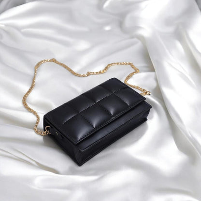 Black Quilted Crossbody Bag for Girls with Gold Chain Strap - image 1