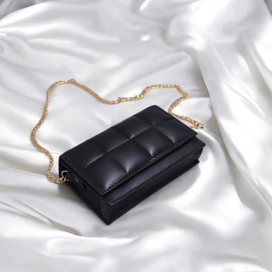 Black Quilted Crossbody Bag for Girls with Gold Chain Strap - image 1