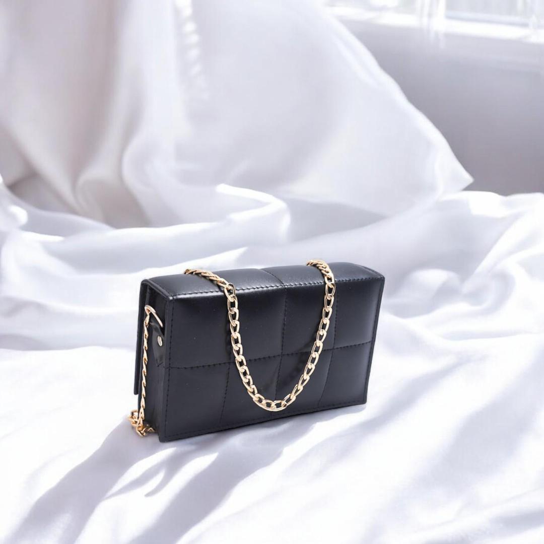 Black Quilted Crossbody Bag for Girls with Gold Chain Strap - image 2