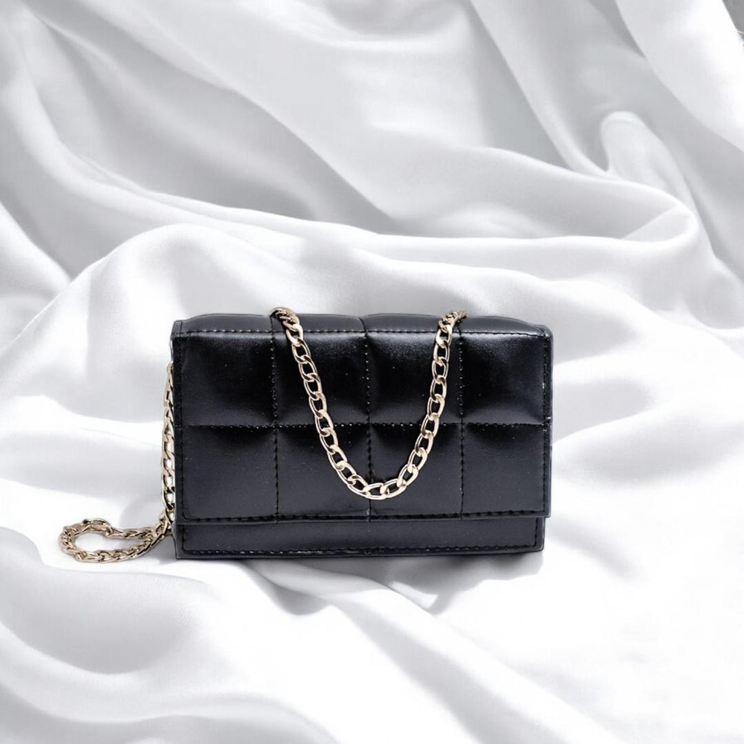 Black Quilted Crossbody Bag for Girls with Gold Chain Strap - image 3