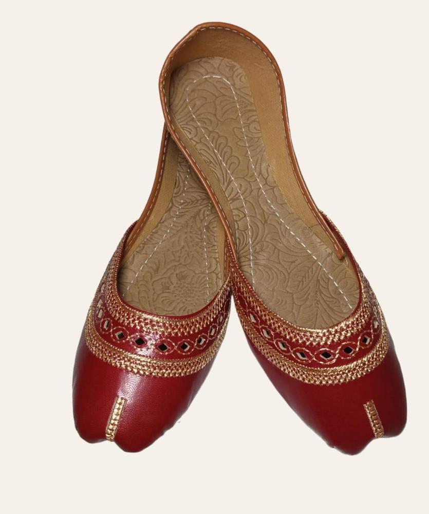 Maroon Khussas with Gold Beads for Women - image 1