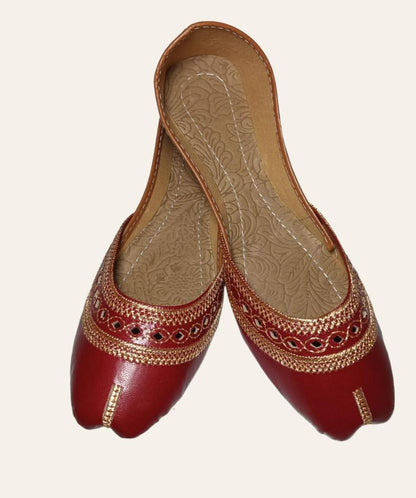 Maroon Khussas with Gold Beads for Women - image 1