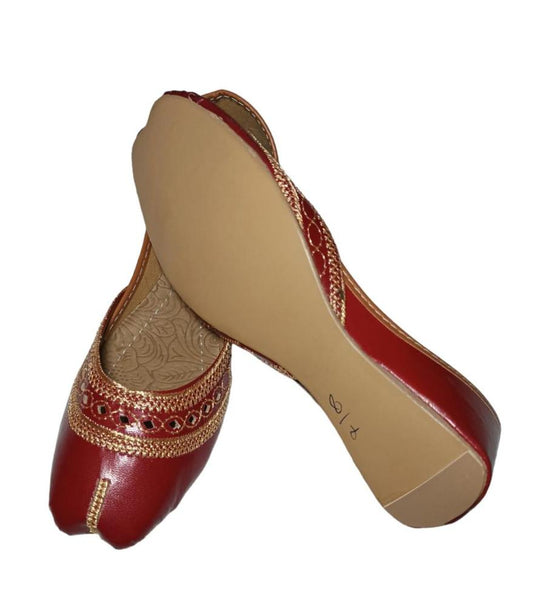 Maroon Khussas with Gold Beads for Women - image 2