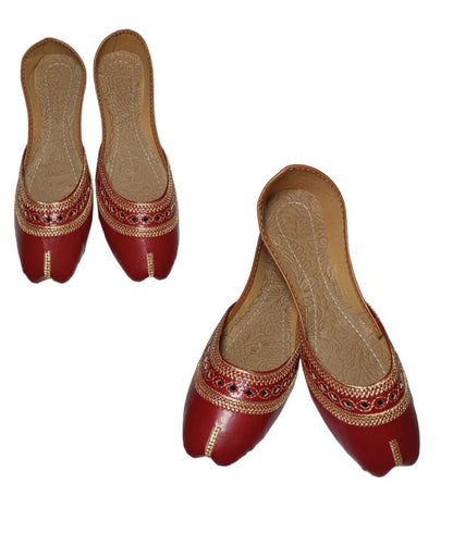 Maroon Khussas with Gold Beads for Women - image 3