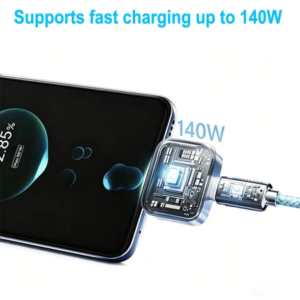 Smart Auto Power Off Charger Protector 140W – AI Full-Charge Disconnect (Grey)