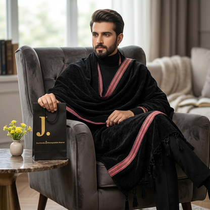 Premium Velvet Shawl Black Embroidered Border - image 1