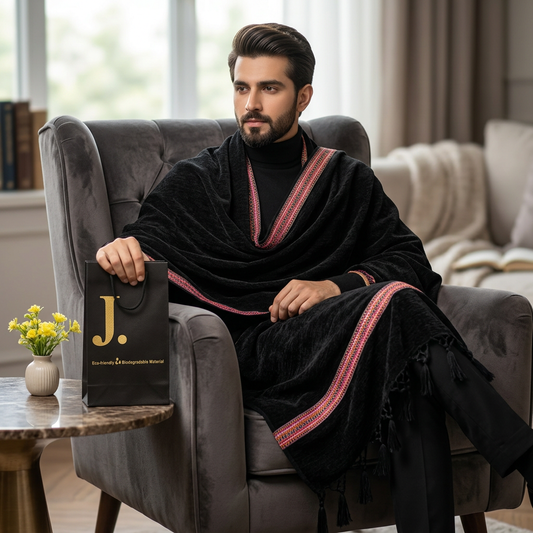 Premium Velvet Shawl Black Embroidered Border - image 1