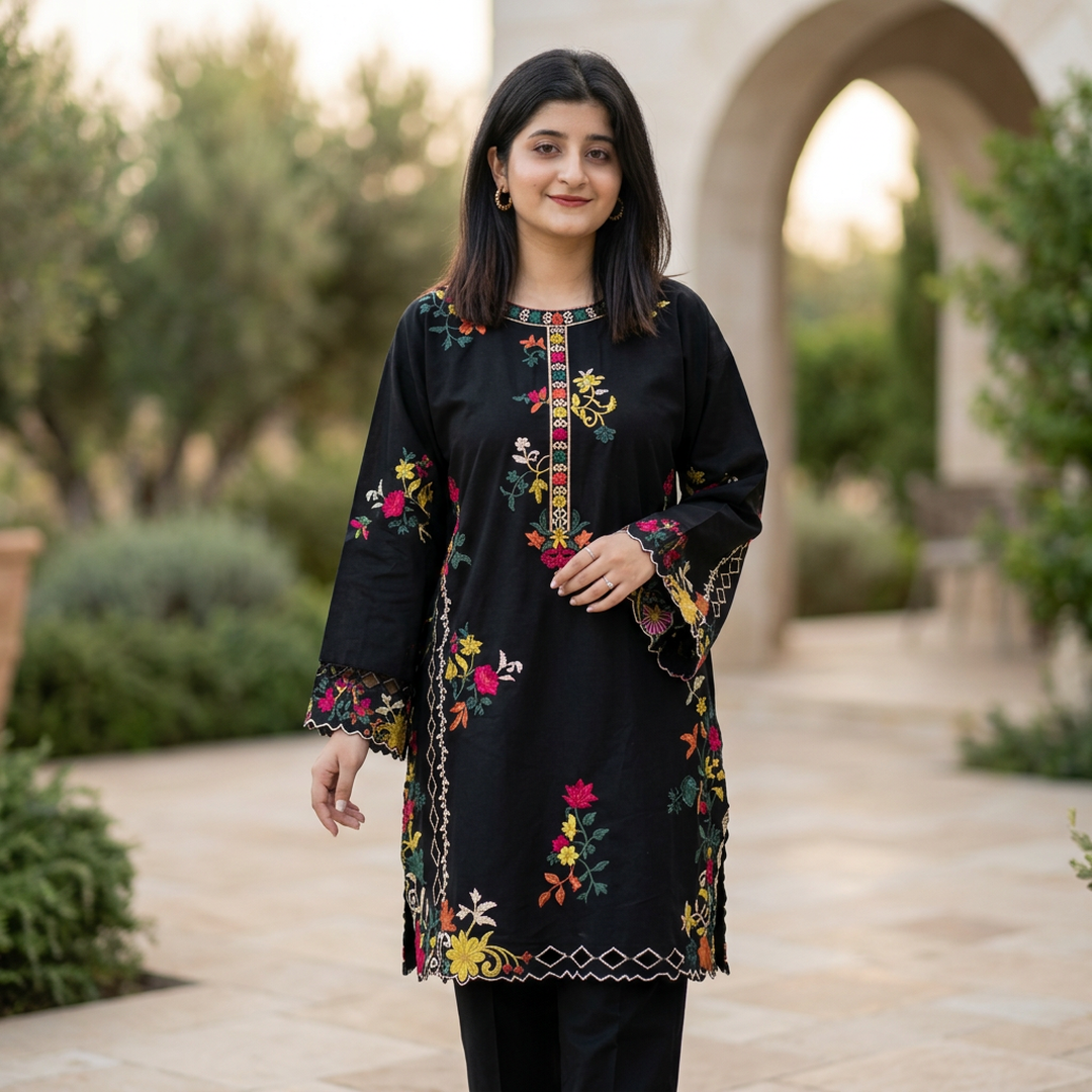 Multi Colours Embroidered Shirt Trouser Set 2Pcs - image 1