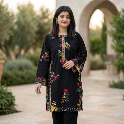 Multi Colours Embroidered Shirt Trouser Set 2Pcs - image 1