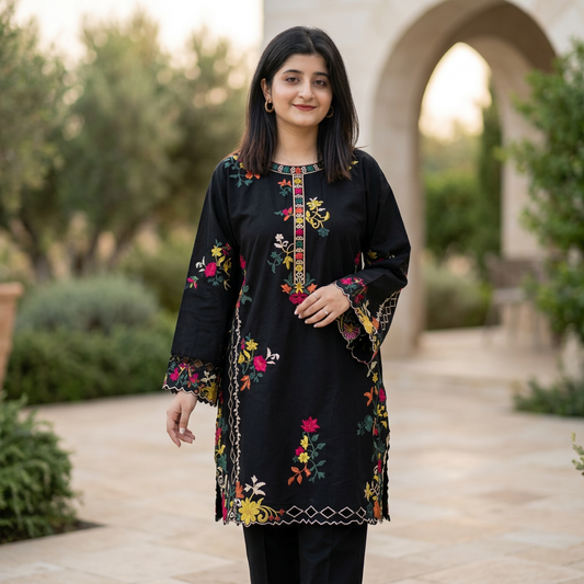 Multi Colours Embroidered Shirt Trouser Set 2Pcs - image 1